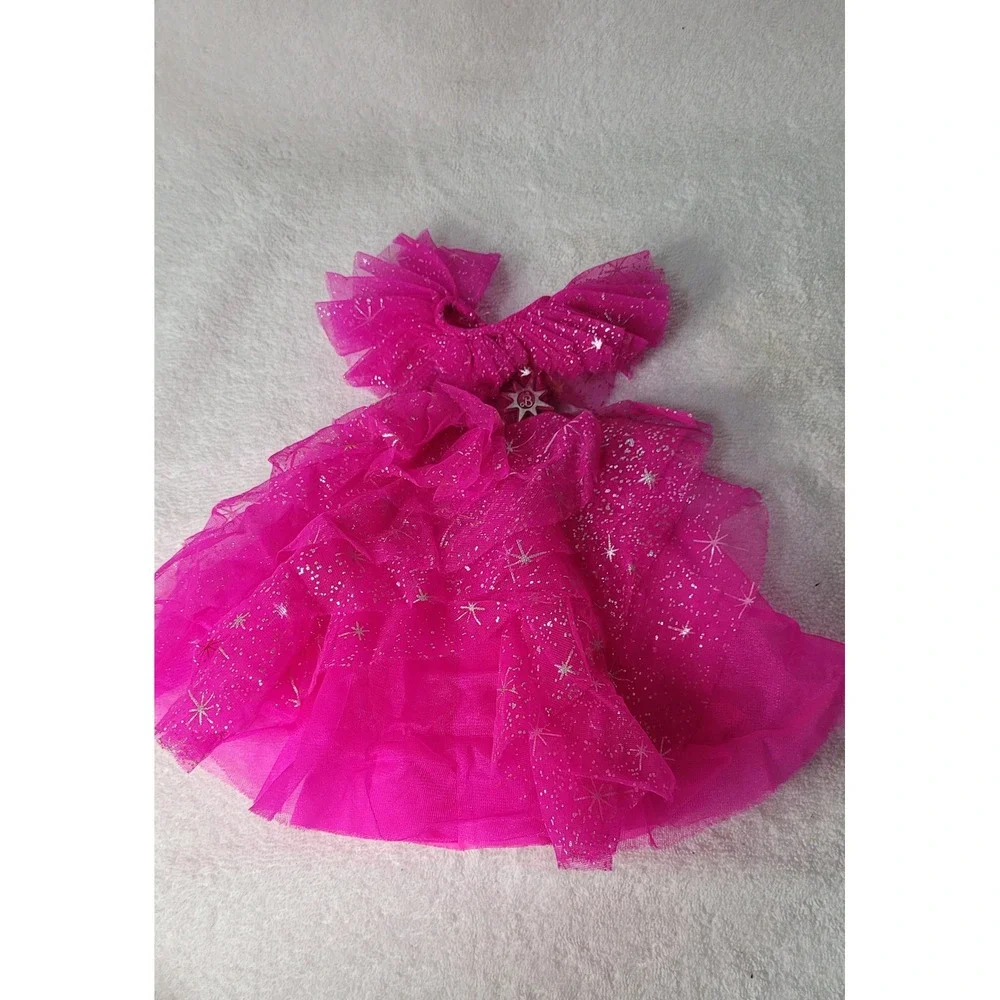 Barbie Hot Pink Ruffled Tulle Star Print Gown Doll Dress Accessories Fuchsia